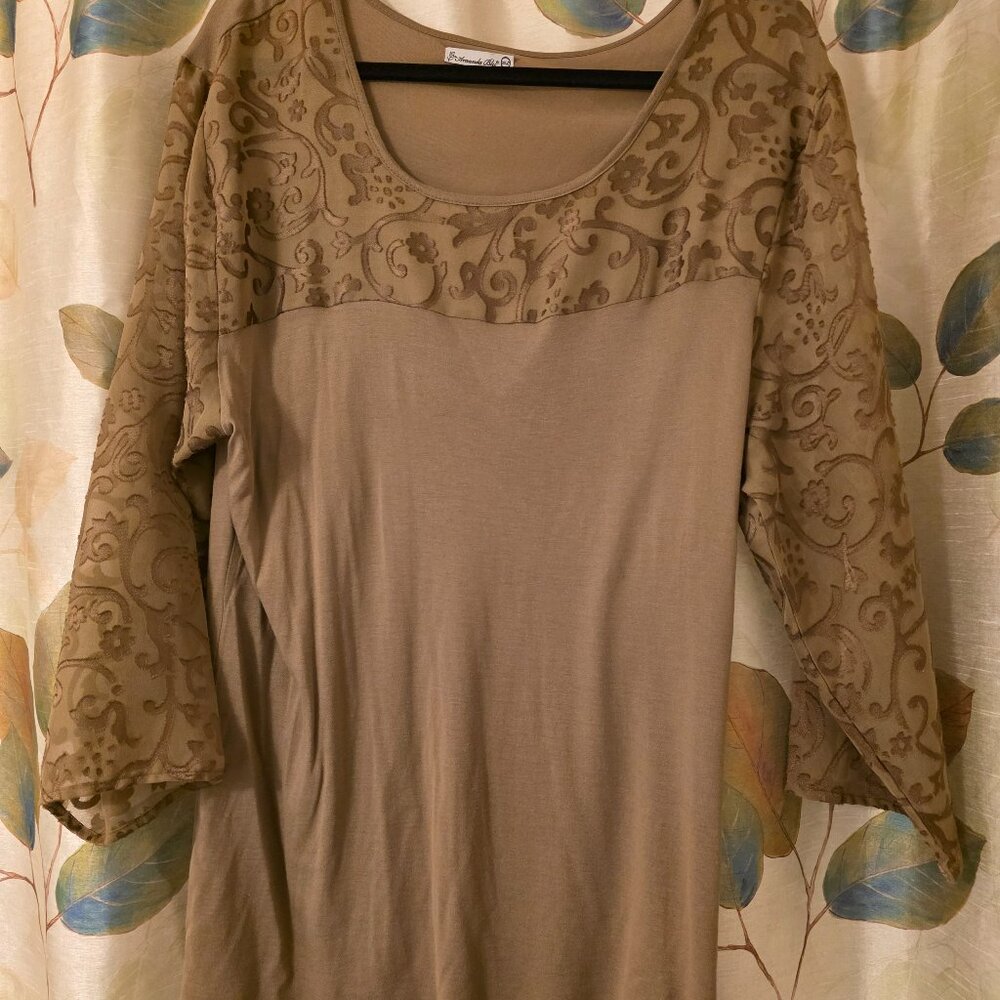 Chic Lace Sleeve Tan Blouse